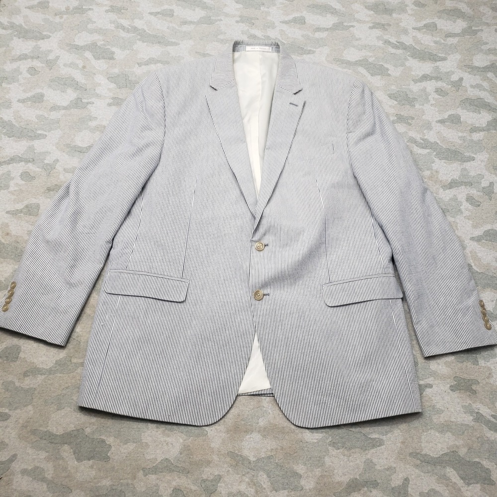 Chaps Blazer Mens 46L Blue Seersucker Striped Preppy Sport Coat Two Button